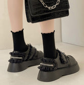 Botas negras de suela gruesa con diseño de corazón y encaje estilo Harajuku